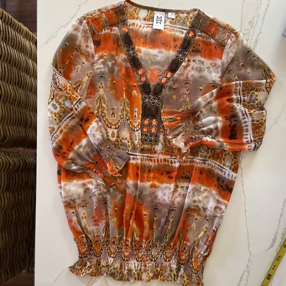 Marc Bouwer Beaded Printed Blouson Top S Small - Picture 2 of 8